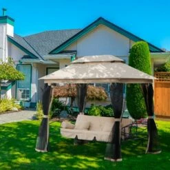 Outsunny 3 Seater Swing Chair Hammock Gazebo Patio Bench Outdoor Beige 4 Outsunny 3 Seater Swing Chair Hammock Gazebo Patio Bench Outdoor Beige -Outsunny store 7842301 3