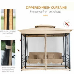 Outsunny 3 Seater Swing Chair Hammock Gazebo Patio Bench Outdoor Beige 5 Outsunny 3 Seater Swing Chair Hammock Gazebo Patio Bench Outdoor Beige -Outsunny store 7842301 4