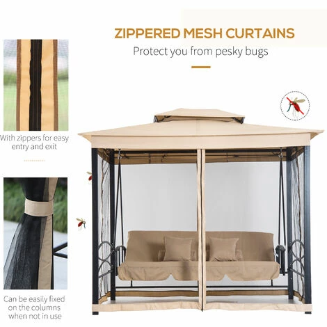 Outsunny 3 Seater Swing Chair Hammock Gazebo Patio Bench Outdoor Beige Outsunny 3 Seater Swing Chair Hammock Gazebo Patio Bench Outdoor Beige -Outsunny store 7842301 4