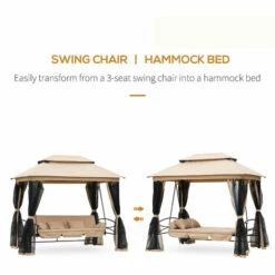 Outsunny 3 Seater Swing Chair Hammock Gazebo Patio Bench Outdoor Beige 6 Outsunny 3 Seater Swing Chair Hammock Gazebo Patio Bench Outdoor Beige -Outsunny store 7842301 5