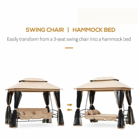 Outsunny 3 Seater Swing Chair Hammock Gazebo Patio Bench Outdoor Beige Outsunny 3 Seater Swing Chair Hammock Gazebo Patio Bench Outdoor Beige -Outsunny store 7842301 5