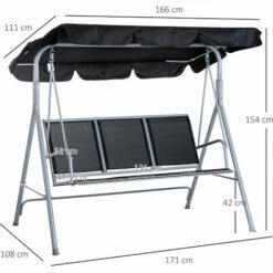 Outsunny Metal Swing Chair Garden Hammock 3 Seater Patio Bench Canopy Lounger -Outsunny store 7842304 2