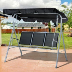 Outsunny Metal Swing Chair Garden Hammock 3 Seater Patio Bench Canopy Lounger -Outsunny store 7842304 3