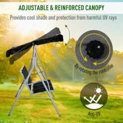 Outsunny Metal Swing Chair Garden Hammock 3 Seater Patio Bench Canopy Lounger -Outsunny store 7842304 4