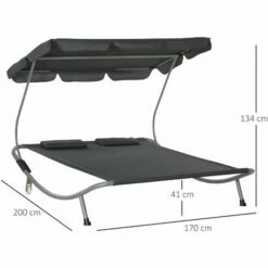 Outsunny Garden Double Hammock Sun Lounger Day Bed Canopy W/ Stand & 2 Pillows -Outsunny store 7842308 2