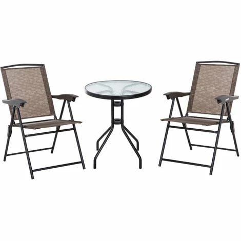 Outsunny Patio Bistro Set Folding Chairs Garden Coffee Table for Balcony Brown Outsunny Patio Bistro Set Folding Chairs Garden Coffee Table For Balcony Brown -Outsunny store 7911266 1