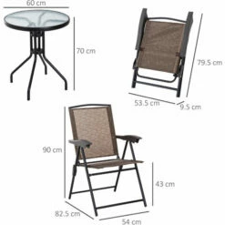 Outsunny Patio Bistro Set Folding Chairs Garden Coffee Table For Balcony Brown 3 Outsunny Patio Bistro Set Folding Chairs Garden Coffee Table For Balcony Brown -Outsunny store 7911266 2