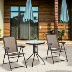 Outsunny Patio Bistro Set Folding Chairs Garden Coffee Table For Balcony Brown 4 Outsunny Patio Bistro Set Folding Chairs Garden Coffee Table For Balcony Brown -Outsunny store 7911266 3
