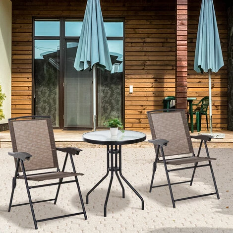 Outsunny Patio Bistro Set Folding Chairs Garden Coffee Table for Balcony Brown Outsunny Patio Bistro Set Folding Chairs Garden Coffee Table For Balcony Brown -Outsunny store 7911266 3