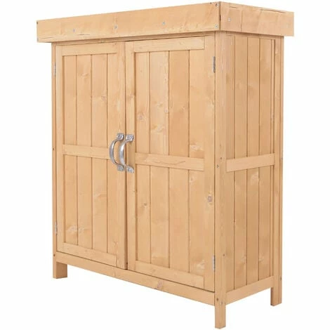 Outsunny Wooden Garden Shed Double Door Tool Storage House, 74x43x88cm, Natural 3 Outsunny Wooden Garden Shed Double Door Tool Storage House, 74x43x88cm, Natural