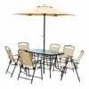 Outsunny 8 Pieces Dining Set Furniture Foldable Chair Table Parasol Beige Garden -Outsunny store 8222156 1