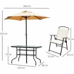 Outsunny 8 Pieces Dining Set Furniture Foldable Chair Table Parasol Beige Garden -Outsunny store 8222156 2
