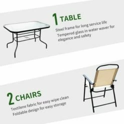 Outsunny 8 Pieces Dining Set Furniture Foldable Chair Table Parasol Beige Garden -Outsunny store 8222156 5