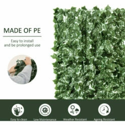 Outsunny Artificial Leaf Hedge Screen Privacy Fence Panel For Garden Outdoor Indoor Decor 2.4M X 1M Dark Green -Outsunny store 8465451 4
