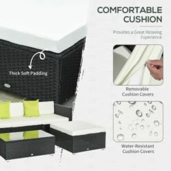 Outsunny 5 Pieces Rattan Sofa Set Wicker Sectional Cushion Patio Black Garden -Outsunny store 8478554 5