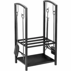 Outsunny Firewood Rack Log Holder Wood Storage With Hooks 4 Tools Black