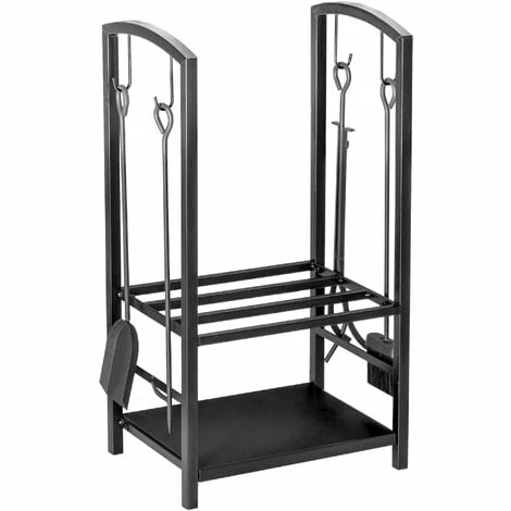 Outsunny Firewood Rack Log Holder Wood Storage With Hooks 4 Tools Black 2 Outsunny Firewood Rack Log Holder Wood Storage With Hooks 4 Tools Black