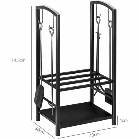Outsunny Firewood Rack Log Holder Wood Storage With Hooks 4 Tools Black 3 Outsunny Firewood Rack Log Holder Wood Storage With Hooks 4 Tools Black - Image 2