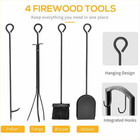 Outsunny Firewood Rack Log Holder Wood Storage With Hooks 4 Tools Black 6 Outsunny Firewood Rack Log Holder Wood Storage With Hooks 4 Tools Black - Image 5