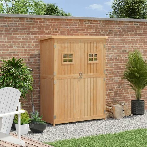 Outsunny Wooden Garden Shed Tool Storage Cabinet Double Door Shelf Natural Wood Outsunny Wooden Garden Shed Tool Storage Cabinet Double Door Shelf Natural Wood -Outsunny store 8943403 3