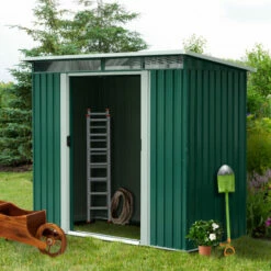 Outsunny Garden Shed Outdoor Storage Tool Organizer W/ Double Sliding Door -Outsunny store 9194815 3