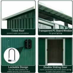 Outsunny Garden Shed Outdoor Storage Tool Organizer W/ Double Sliding Door -Outsunny store 9194815 5